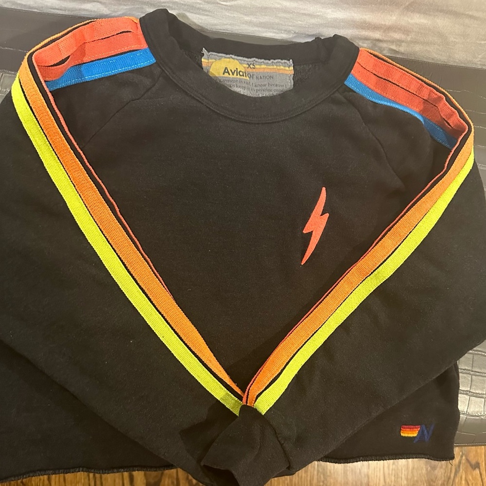 Aviator Nation Awesome neon bolt crop sweatshirt!! Xs